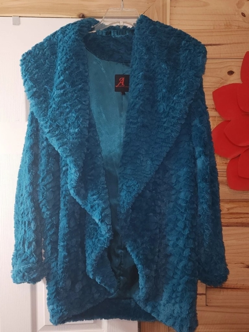 Adrienne Landau Teal Plush Open Front Teddy Jacket